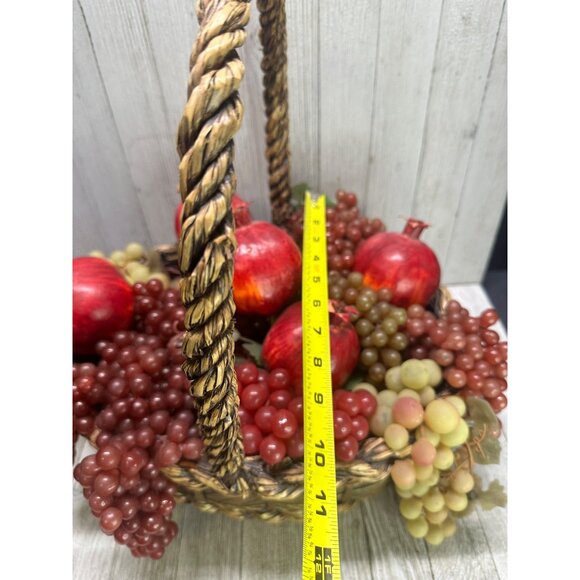 Vtg Fruit Rubber Grape Pomegranate Topiary Centerpiece w/ Wicker Basket Holiday - Picture 6 of 8